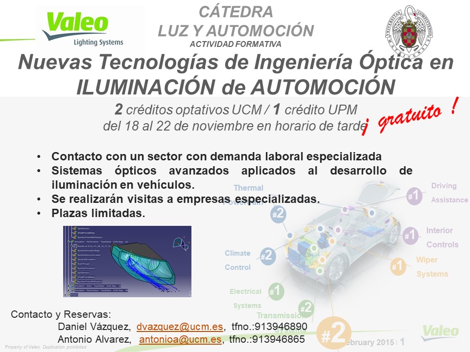 CURSO gratuito ABIERTO inscripción "Nuevas tecnologías de Ingeniería Óptica en Iluminación de Automoción". Añadido programa provisional del curso.
